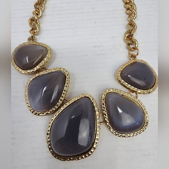 New Purple Agate Pounded Metal Statement Necklace 16 inch New - Picture 5 of 7